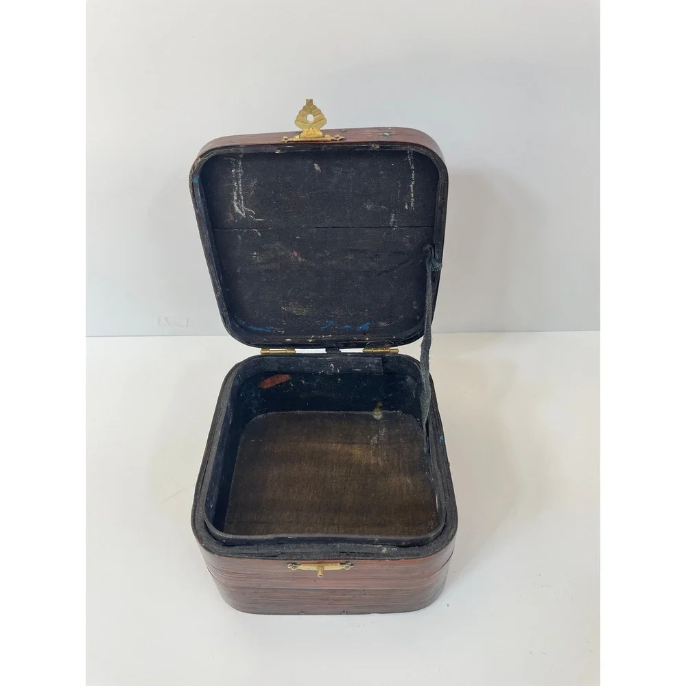Vintage Woven Bamboo Box Square Brown Basket‎ Brass Latch